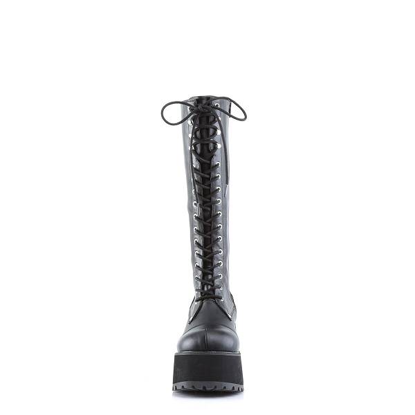 Demonia Women's Ranger-302 Knee High Platform Boots - Black Vegan Leather D7209-65US Clearance